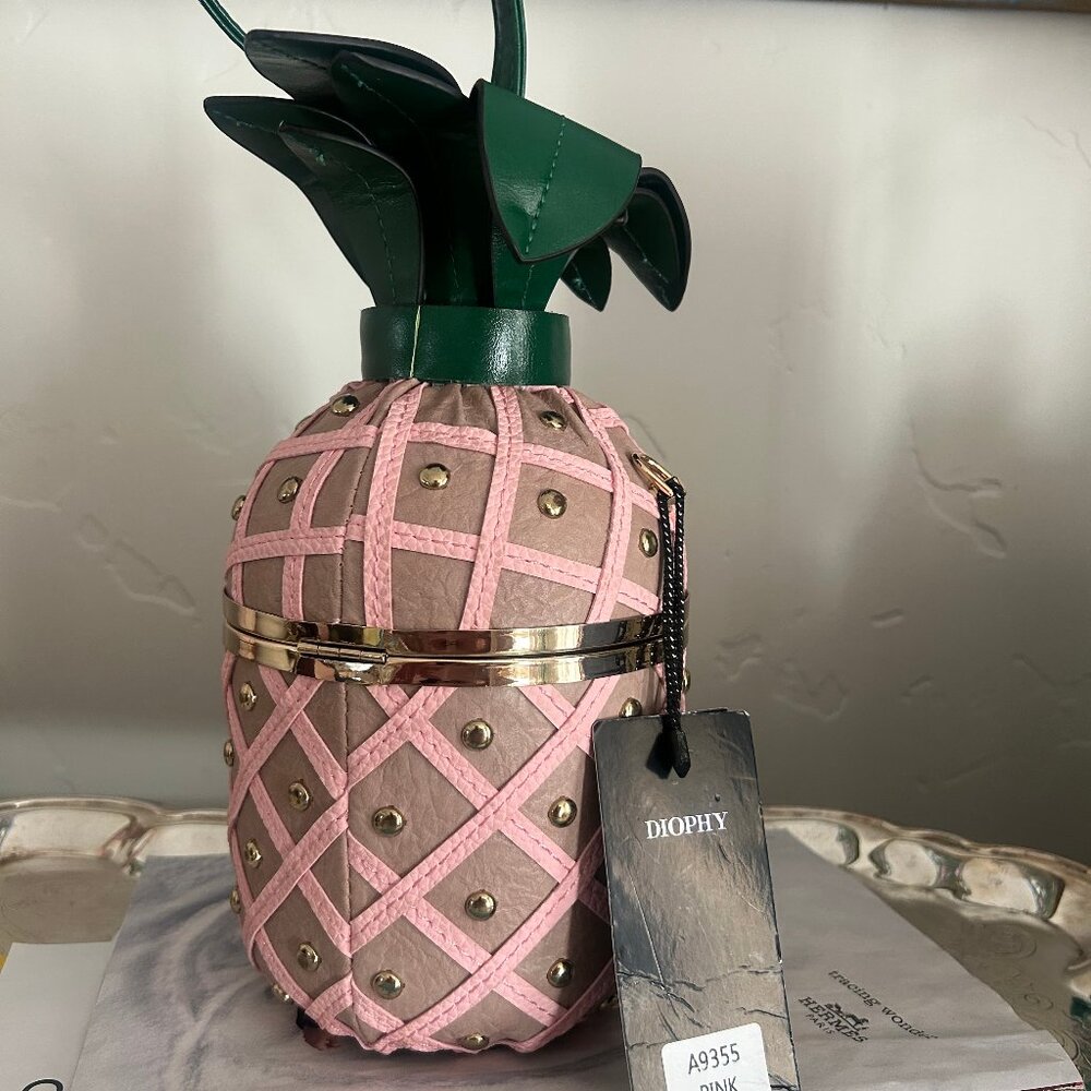Pink Pineapple Novelty Cross Body Purse with Chain Strap